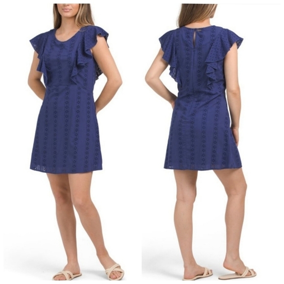 Cabana Life Dresses & Skirts - Cabana Life Navy Eyelet UPF 50+ Flutter Sleeve Mini Dress Size XS Beachy NWT